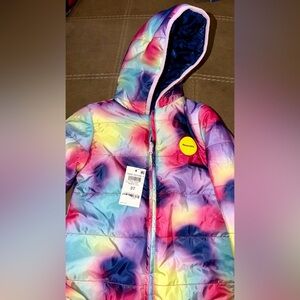 Toddler Rainbow Puffer Jacket with Hood - Multicolor